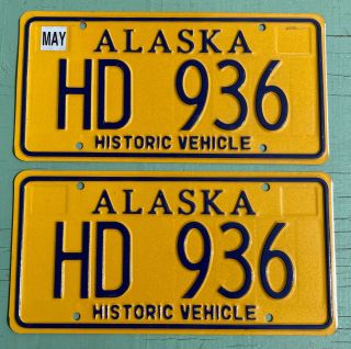 2 Alaska Historic Vehicle License Plates - Matching Pair Hd - 936 Cond.