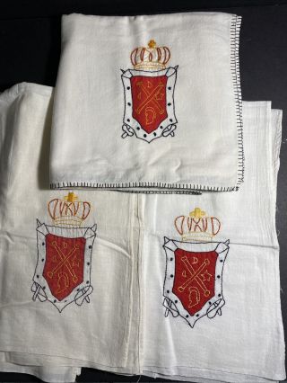 Handmade Embroidered Lap Blanket & 2 Towels Cloths - Mason Order Of De Molay