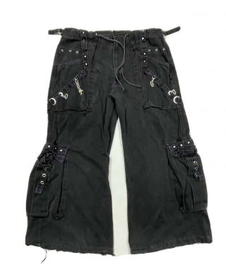 Vtg 90s Tripp Nyc Bondage Pants Studs Gothic Grunge Size Xl Black Distressed W36