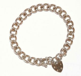 7.  5 " Vintage Sterling Silver 925 Padlock Charm Bracelet By Rp Nuvo,  Heavy 31g