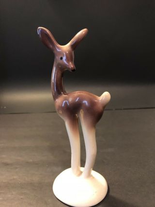 Vtg Mcm Slender Art Pottery Deer Figurine Brown & White