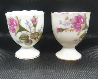 2 Vintage Egg Cups Red Rose Pattern Made In Japan Japanese Porcelain