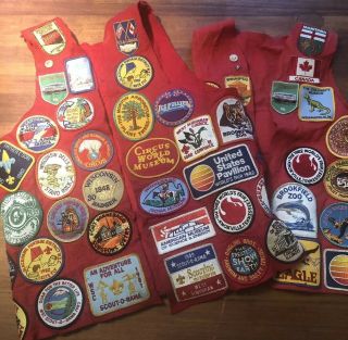 2 Boy Scout Red Felt Vests 1980s With Patches And Pins West Suburban Chicago,  Il