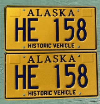 2 Alaska Historic Vehicle License Plates - Matching Pair He - 158 Cond.