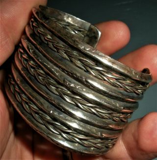 Vintage Navajo Sterling Silver Bracelet Triangle & Twisted Wire W Stampwork Vafo