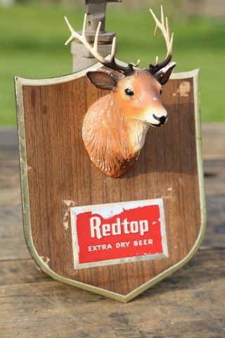 Vintage Red Top Beer Sign Deer With Antlers Bar Decor Advertising