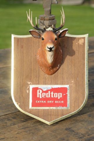 Vintage RED TOP Beer Sign Deer With Antlers Bar Decor Advertising 3