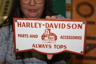 Harley Davidson Motorcycle License Plate Topper Gas Oil Porcelain Metal Sign