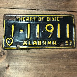 Vintage 1957 Alabama Vehicle License Plate Heart Of Dixie Car Tag