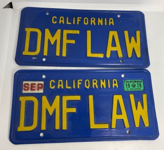 Pair Vintage California Blue Yellow License Plate Vanity - Law Lawyer