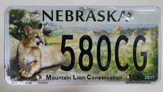Nebraska License Plate Mountain Lion Conservation 580cg,  2017