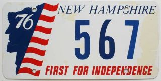 Hampshire 1976 First For Independence Bicentennial License Plate,  567