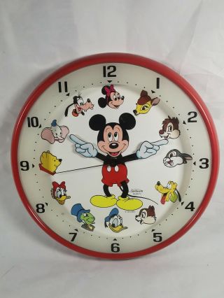 Vintage Disney Mickey Mouse Arms Wall Clock With Disney Characters Rare From Usa