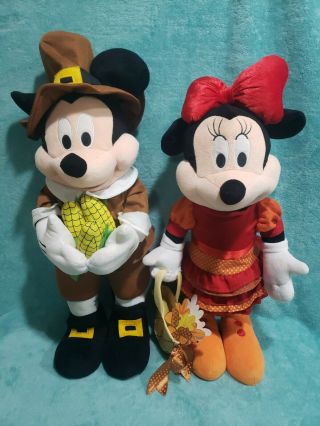 Disney Mickey & Minnie Mouse Pilgrim Thanksgiving Porch Door Greeters 24 " Gemmy