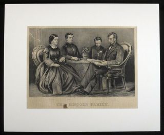 1867 Antique President Abraham Lincoln Family Lithograph Print Currier & Ives