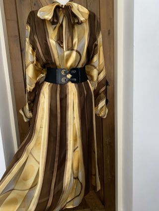 Stunning Vintage Shiny Silk Satin Pussy Bow Dress Size 18,  20 Bust 48ins