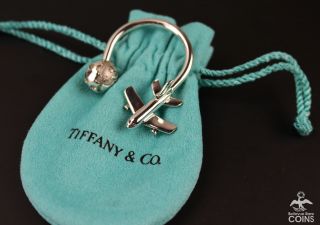 Tiffany & Co.  Sterling Silver (. 925) Vintage Plane & Globe Key Ring W/pouch