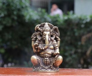 5 Cm Chinese Bronze Hindu God Lord Pikanet Ganesha Elephant God Idol Sculpture