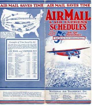 N.  A.  T.  National Air Transport Air Mail Schedule 1929