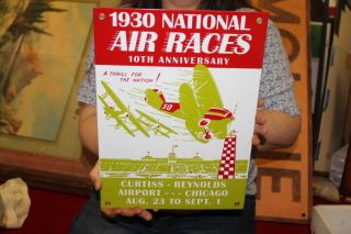 Chicago 1930 National Air Races Airplane Airport Gas Oil Porcelain Metal Sign