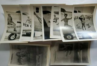 9 Different Photographs 1945 Wwii Era Airplane Nose Art Risque No Res