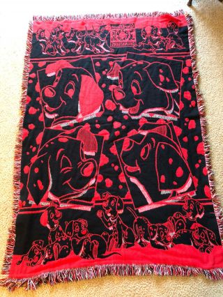 Vintage Disney 101 Dalmatians Reversible Blanket Tapestry Heavy Throw Red Black 2