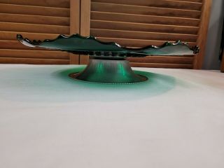 Vintage Green Depression Glass Cake Plate Stand Rotating Aluminum Base 2