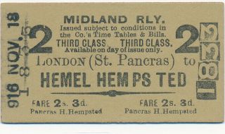 Midland Railway Ticket - London (st.  Pancras) To Hemel Hempsted - (hempstead)