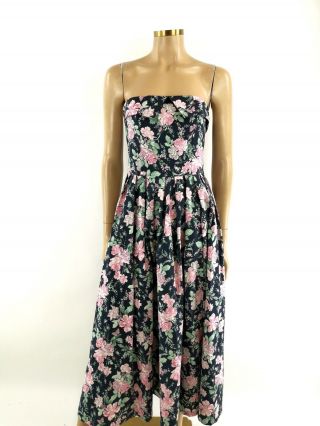 Vintage Laura Ashley 100 Cotton Floral Midi Bustier - Uk 12 (comes Up Small)