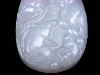 White Jade Hand Carved Pendant Carp Fishe Koi & Lotus Theme 12282008 3