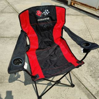 Vtg Chevy Corvette Portable Folding Chair Red Black Camp Travel Stitch Logo