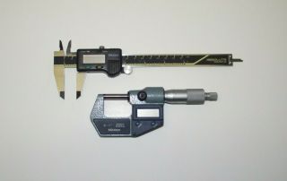 Vintage Mitutoyo Digital Micrometer 0 - 1 " & Digital Caliper 0 - 6 " Japan Nr