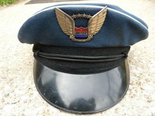 Vintage United Air Lines Pilot Customer Service Hat Cap W/ 1940s Logo Pin Piping