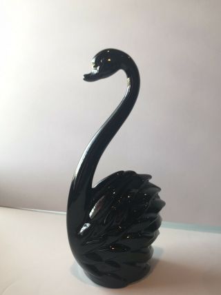 Vintage Black Glazed Ceramic Swan Figurine Mid Century