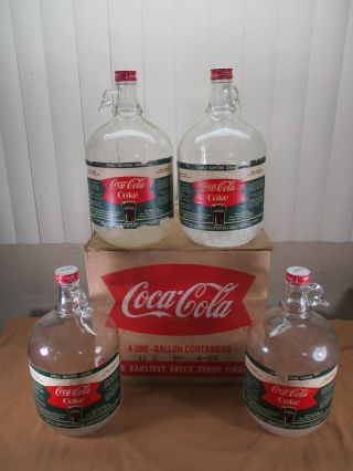 Vintage Coca Cola 1 Gallon Syrup Glass Bottles & Case W/ Cocaine Removed Labels