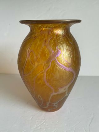 Vintage Signed Robert Eickholt Iridescent Gold Aurene Art Glass Vase C2004 8 "