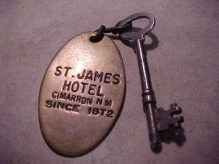 Vintage Brass Tag & Key - St.  James Hotel,  Cimarron,  Mexico Nm