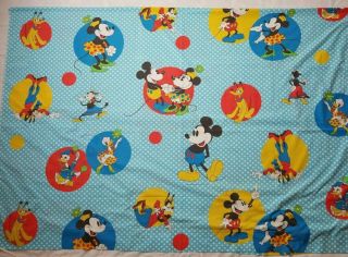 Vintage Disney Mickey Twin Flat Sheet Blue Dot Clarabelle Minnie Donald Daisy