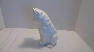 Ceramic White Cat Sitting Brown Eyes Pink Ears Made In Taiwan 9in Tall