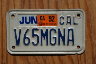 1992 California Honda V65 Magna Vanity Motorcycle License Plate V65 Mgna