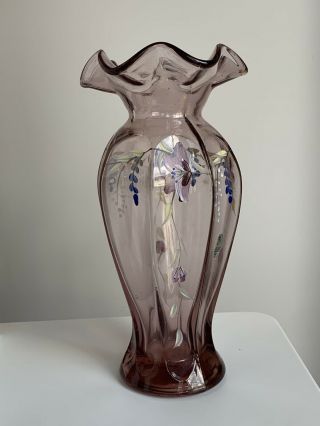 Vintage Fenton Glass Vase Hand Painted