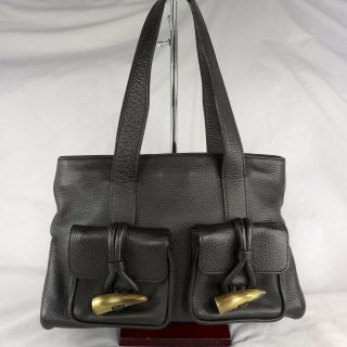 Authentic Vintage Burberry Haymarket Black Leather Medium Tote Handbag Purse VGC 2