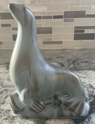 Vintage Blue Mountain Art Pottery Seal Sea Lion Blue Figurine Granite Drip Glaze