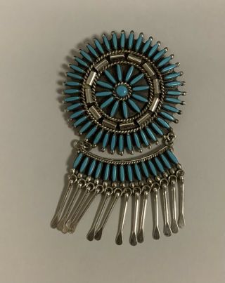 Vintage Native American Sterling Silver And Turquoise Pendant/brooch Signed