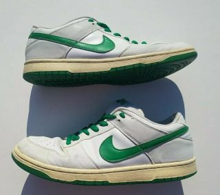 Nike Sb Dunk Low,  Green/white - ‘st.  Patrick’s Day’ Size 11.  5 Rare 2005 Vintage