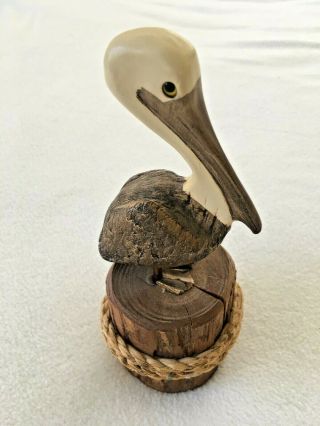 Honeywood Designs Hand Carved Wood Pelican Bird Figure Statue Home Decor 8”