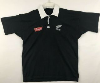 Vintage Canterbury Zealand All Blacks Steinlager Rugby Polo Shirt Xl Black
