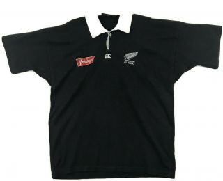 Vintage Canterbury Zealand All Blacks Steinlager Rugby Polo Shirt XL Black 2