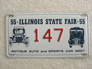1955 Illinois License Plate 147 State Fair Antique Auto Car Meet Great