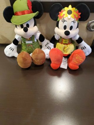 Set Of 2 Disney Parks Epcot Germany Mickey And Minnie Mouse Plush Munchen
